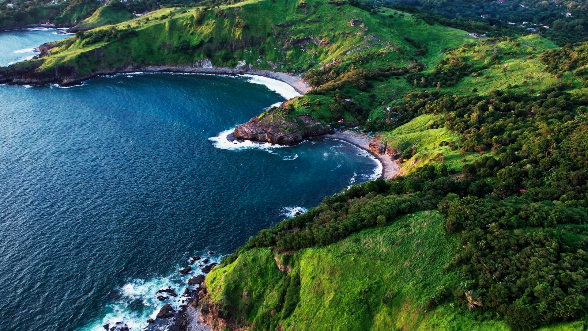 Scenic coastline and green hills of Mariveles